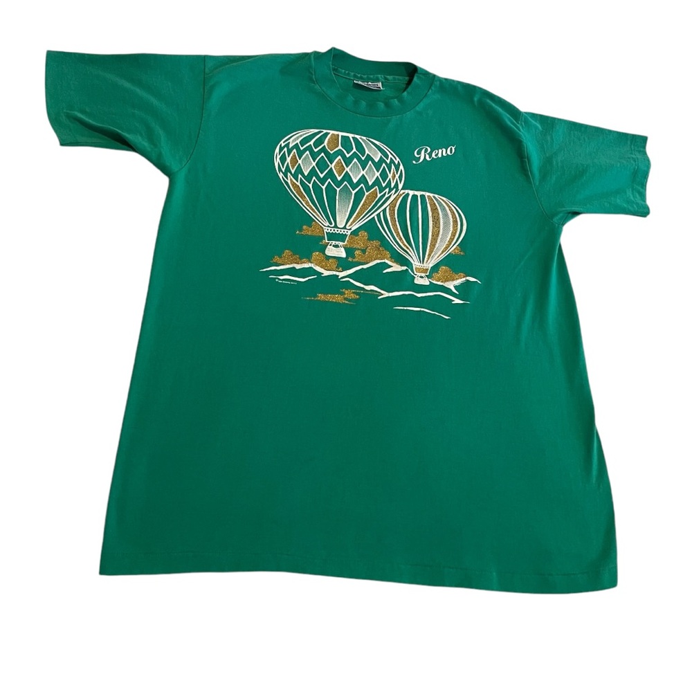 Vintage Reno‎ Shirt Adult Large Green Y2K Crew Neck Lightweight Workout Gym Tee
